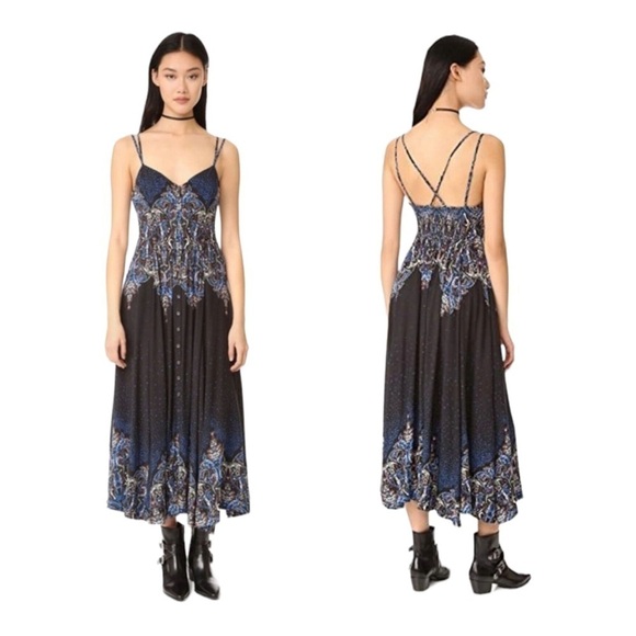 FREE PEOPLE Revolve Black Printed Button Front Sleeveless Maxi Dress Small - Picture 2 of 16